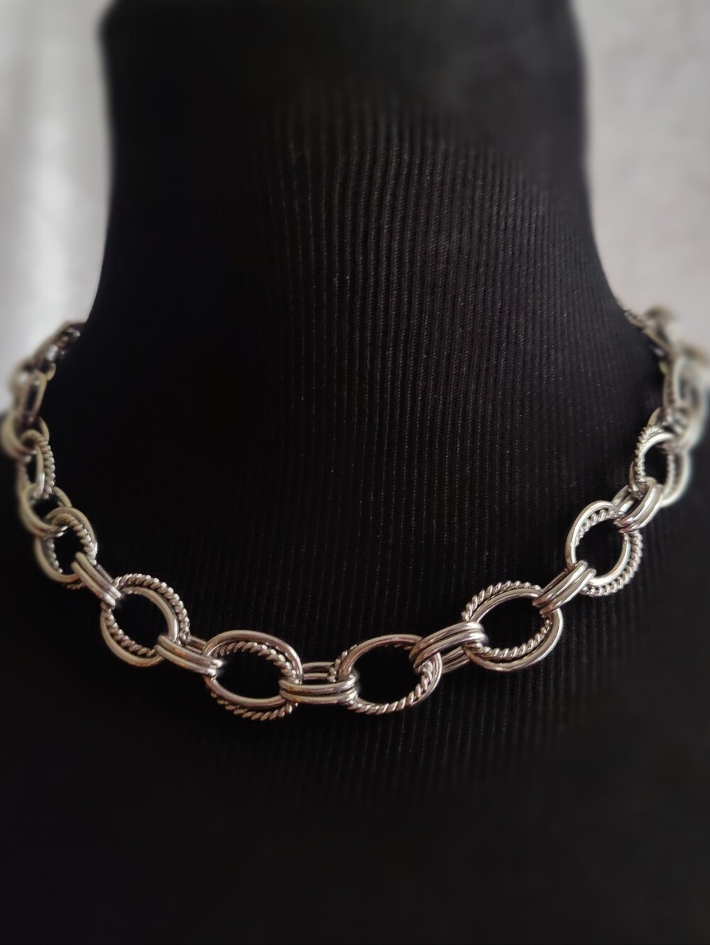 Ann Taylor Silver Tone Link Necklace Chunky Circle Chain Statement Necklace